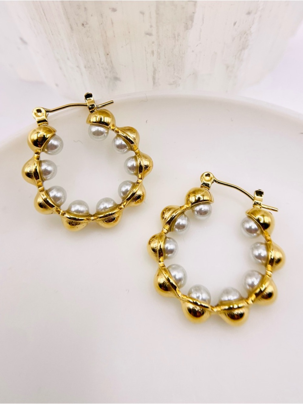 Gold plated Pearl Hoop Earrings